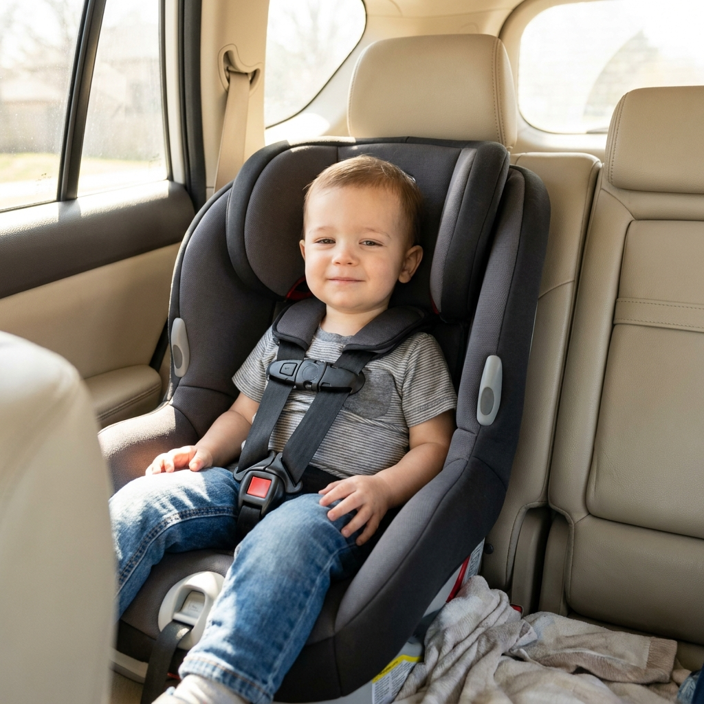 Child travel seat installed in a car