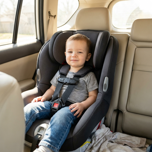 Child travel seat installed in a car