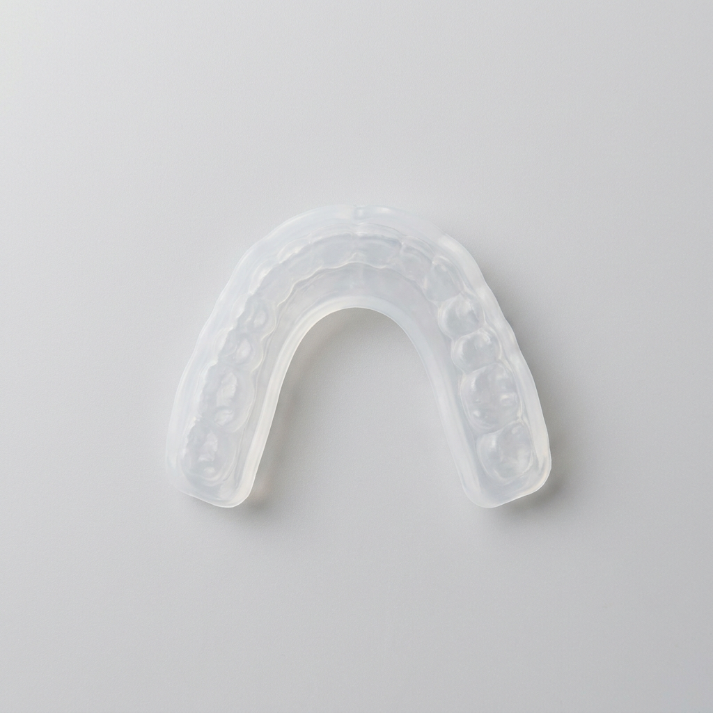 Top-down view of upper and lower tooth covers