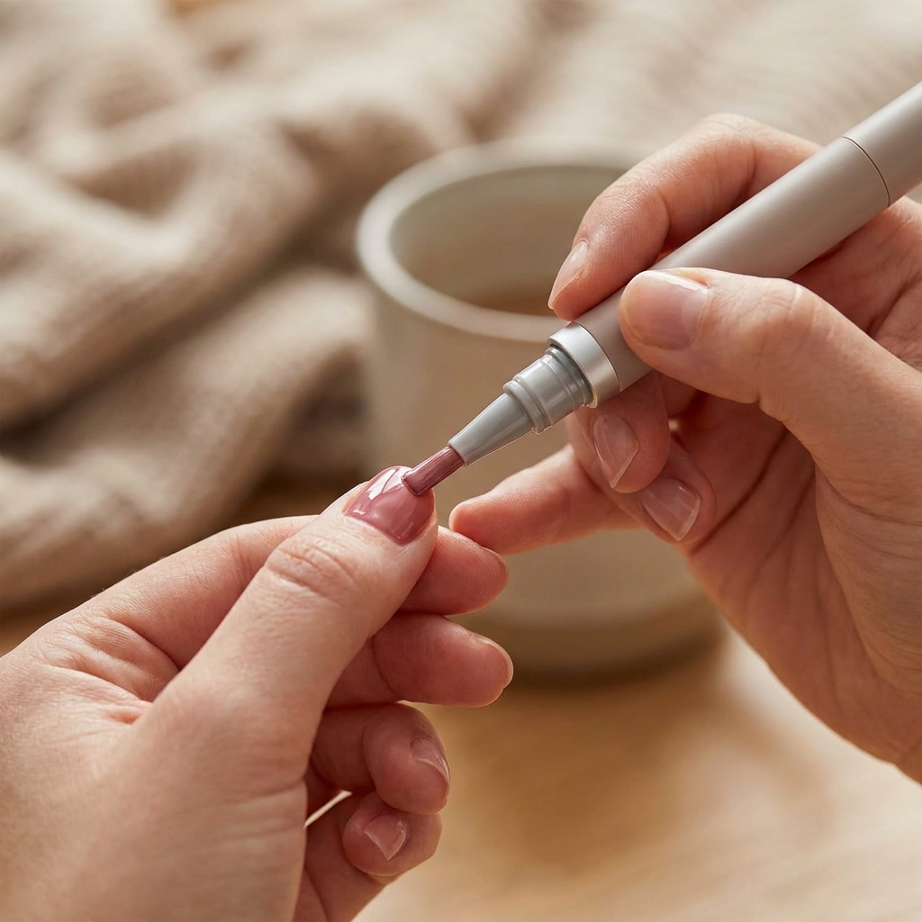 Applying gel nail polish with the pen