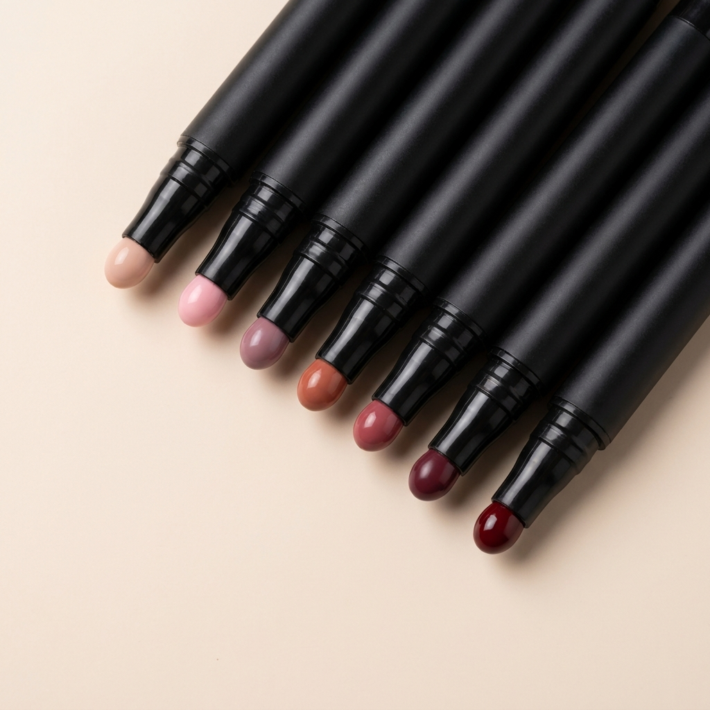 Fanned-out set of gel nail polish pens in different colours