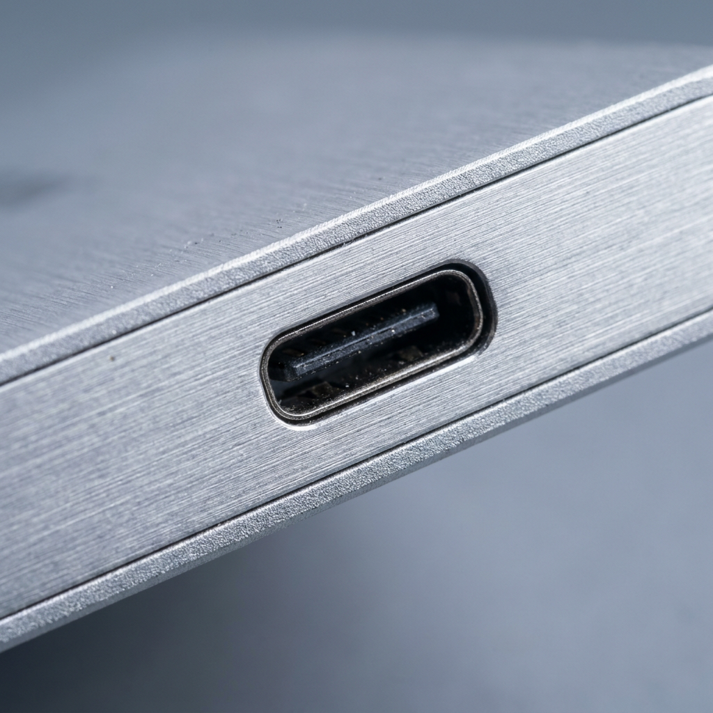 Close-up of the USB-C port and casing edge