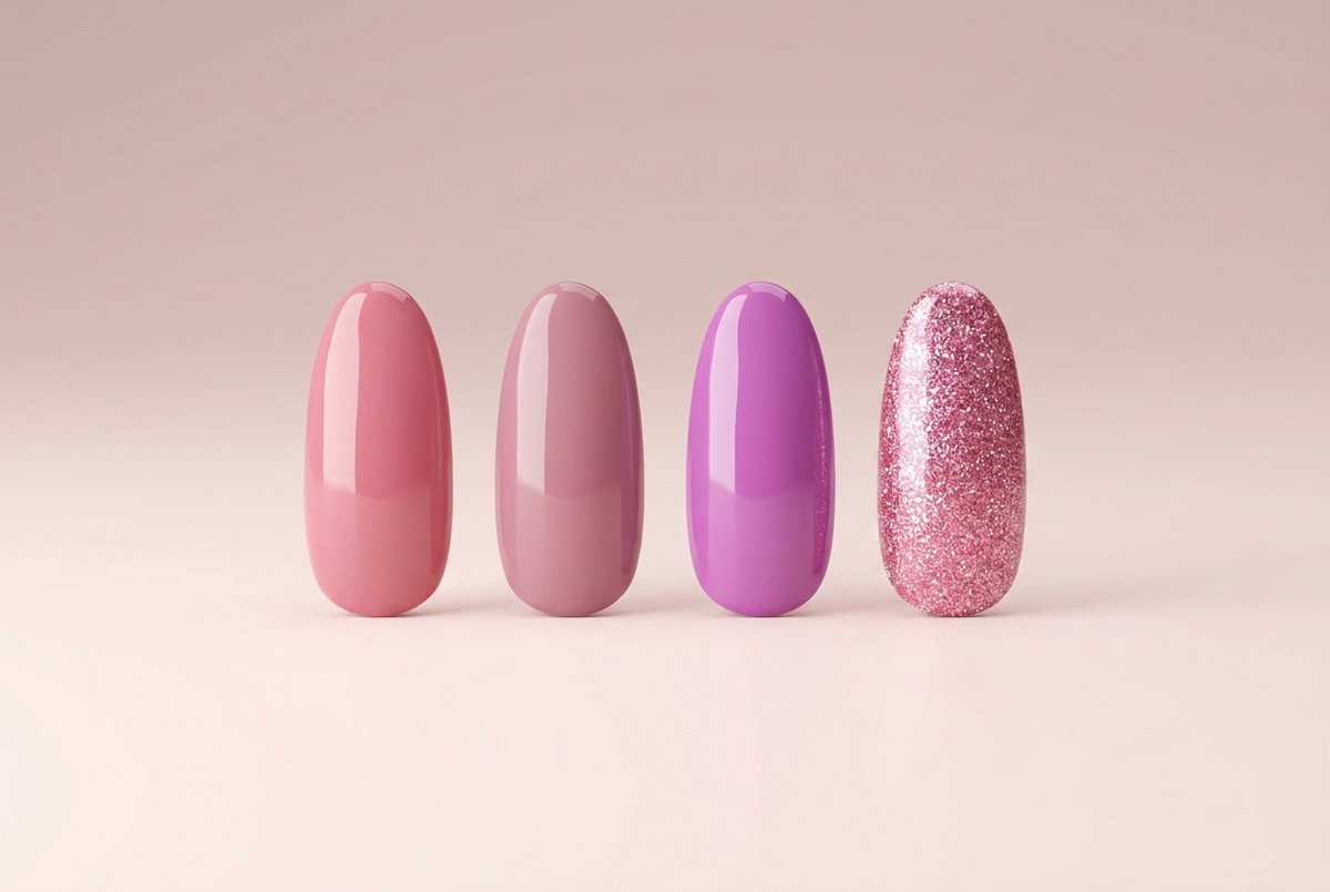 Set D swatch chart - Rose, Mauve, Orchid, Shimmer